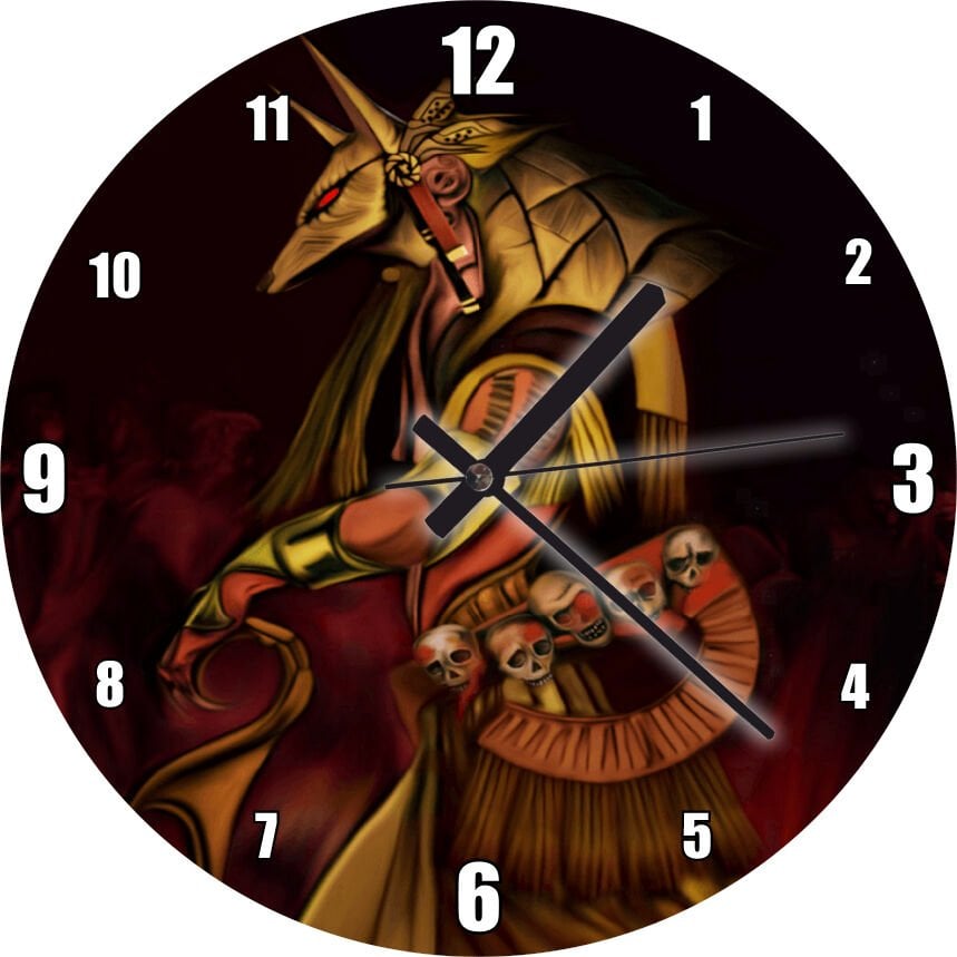 Anubis ve Çıplak Tutsakları Mdf Ahşap Duvar Saati 30 cm Çap