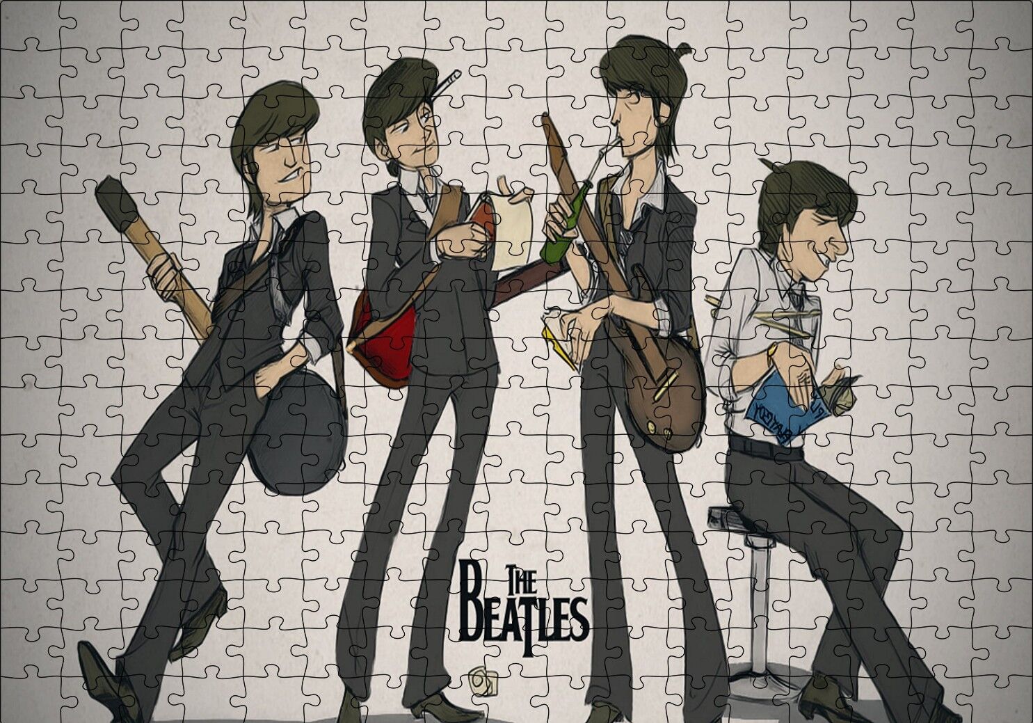 The Beatles Karikatürize Çizim Puzzle Yapboz MDF Ahşap 255 Parça 34 cm X 49 cm