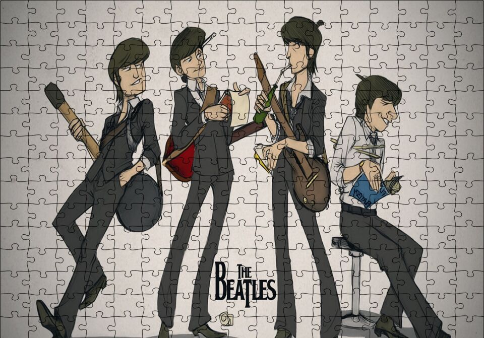 The Beatles Karikatürize Çizim Puzzle Yapboz MDF Ahşap 255 Parça 34 cm X 49 cm