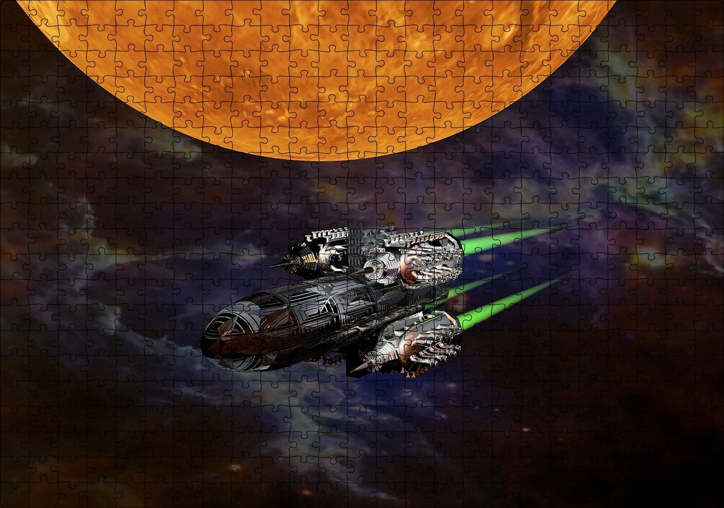 Kızıl Gezegen ve Uzay Gemisi Puzzle Yapboz MDF Ahşap 500 Parça 49 cm X 68 cm