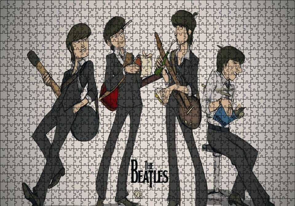 The Beatles Karikatürize Çizim Puzzle Yapboz MDF Ahşap 1000 Parça 49 cm X 68 cm