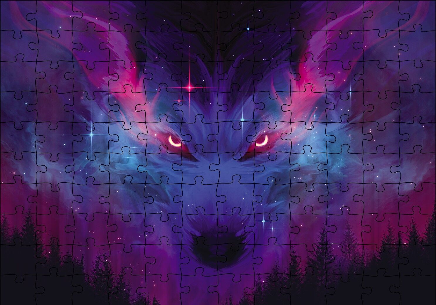 Orman Gökyüzünden Kurt Figürü Puzzle Yapboz MDF Ahşap