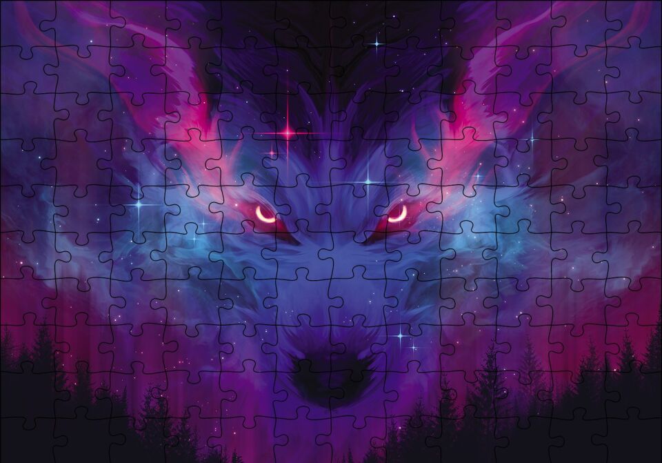 Orman Gökyüzünden Kurt Figürü Puzzle Yapboz MDF Ahşap