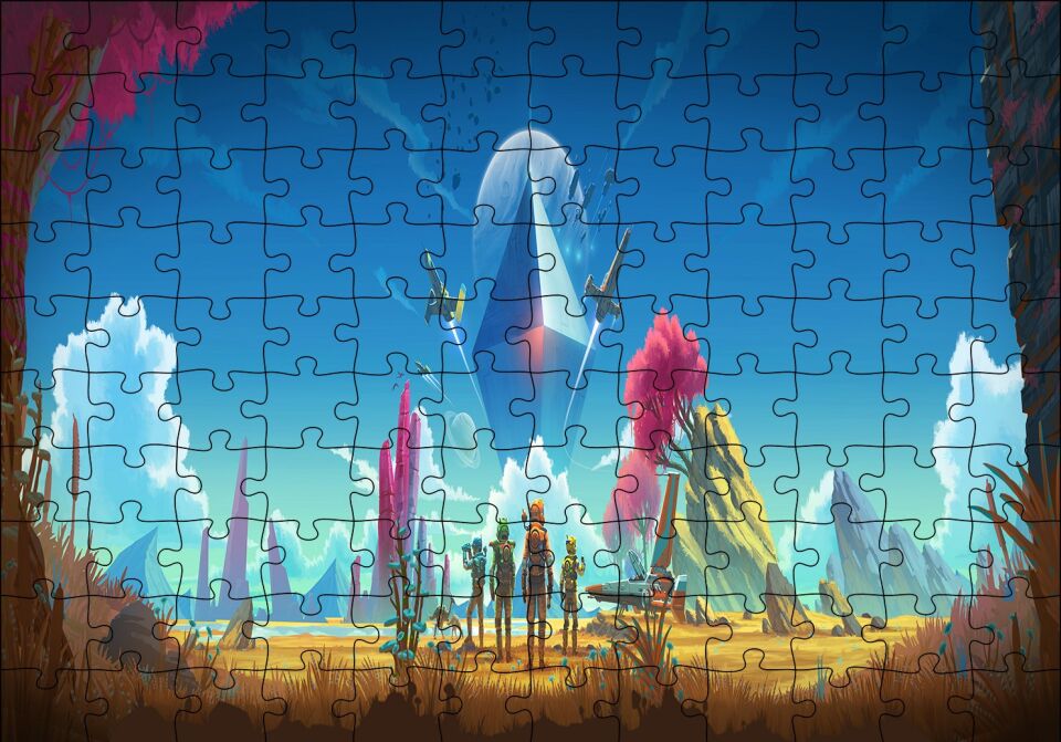 No Man's Sky Panoramik İllüstrasyon Puzzle Yapboz MDF Ahşap