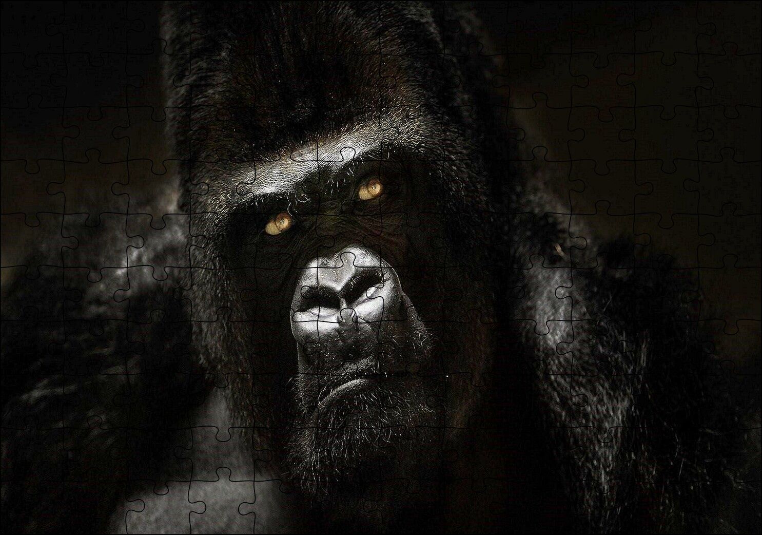 Parlak Gözler Goril Görseli Puzzle Yapboz MDF Ahşap