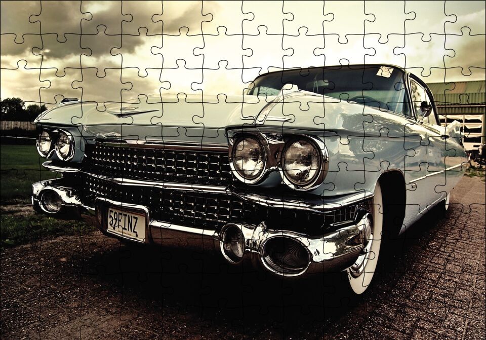 Vintage Araba Puzzle Yapboz MDF Ahşap 120 Parça 24 cm X 34 cm