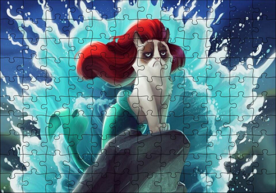 Deniz Kızı Kedisi Animasyon Görseli Puzzle Yapboz MDF Ahşap 120 Parça 24 cm X 34 cm