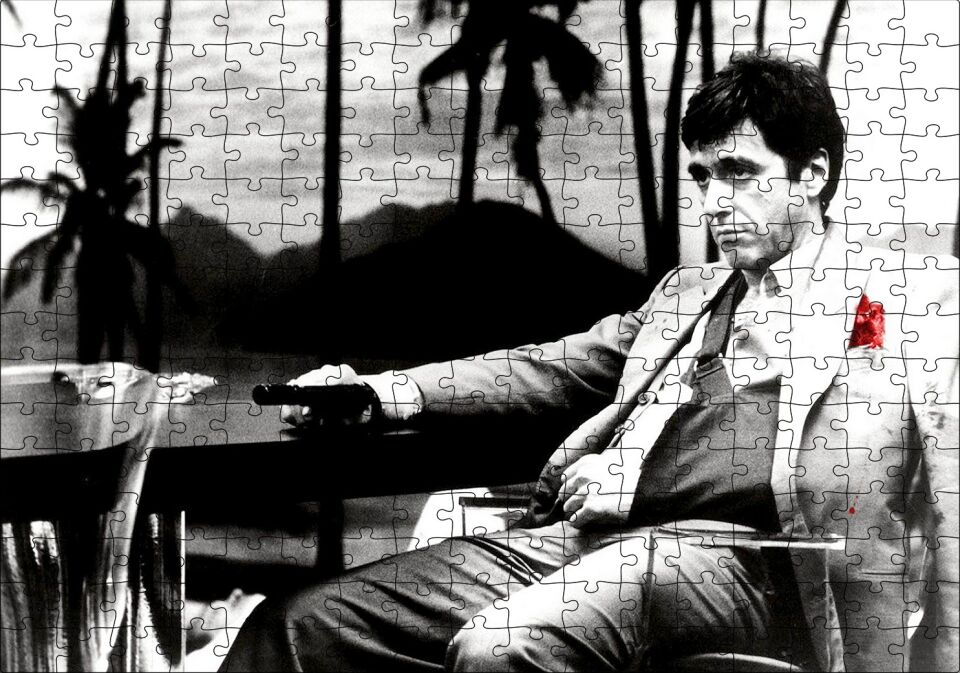 Al Pacino Tony Montana Yaralı Yüz Puzzle Yapboz MDF Ahşap 255 Parça 34 cm X 49 cm