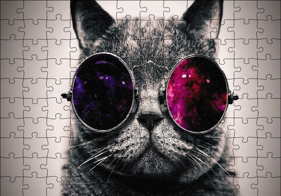 Gözlüklü Kedi Puzzle Yapboz MDF Ahşap