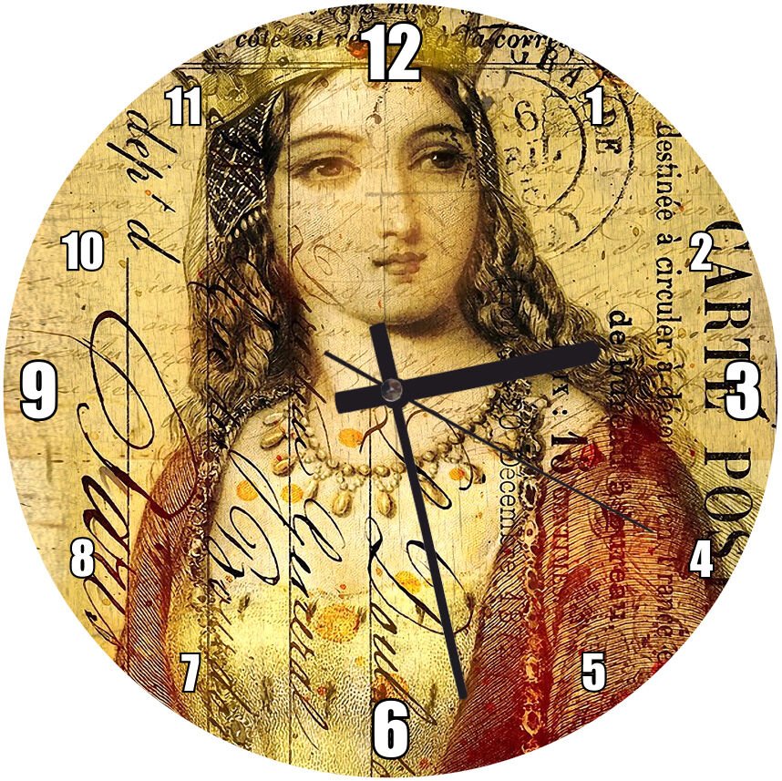 Kart Postal Ve Kraliçe  Mdf Ahşap Duvar Saati