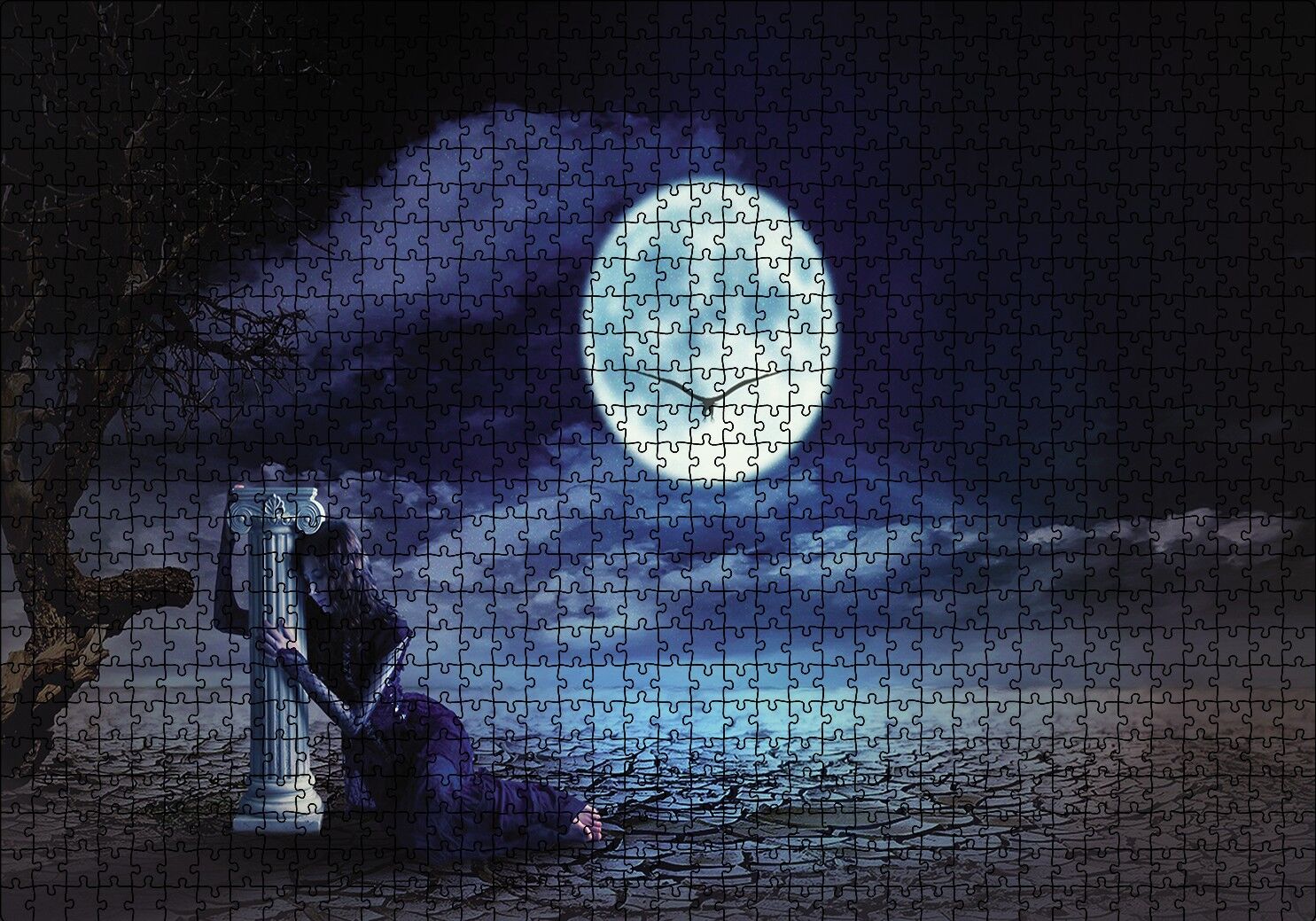 Gecede Üzgün Kadın Fantastik Puzzle Yapboz MDF Ahşap 1000 Parça 49 cm X 68 cm
