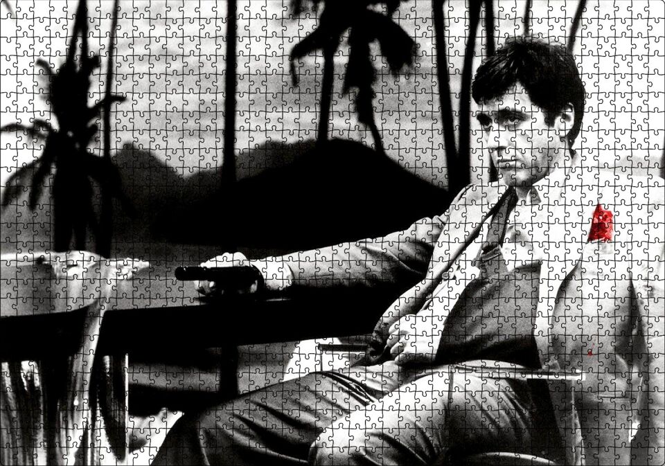 Al Pacino Tony Montana Yaralı Yüz Puzzle Yapboz MDF Ahşap 1000 Parça 49 cm X 68 cm