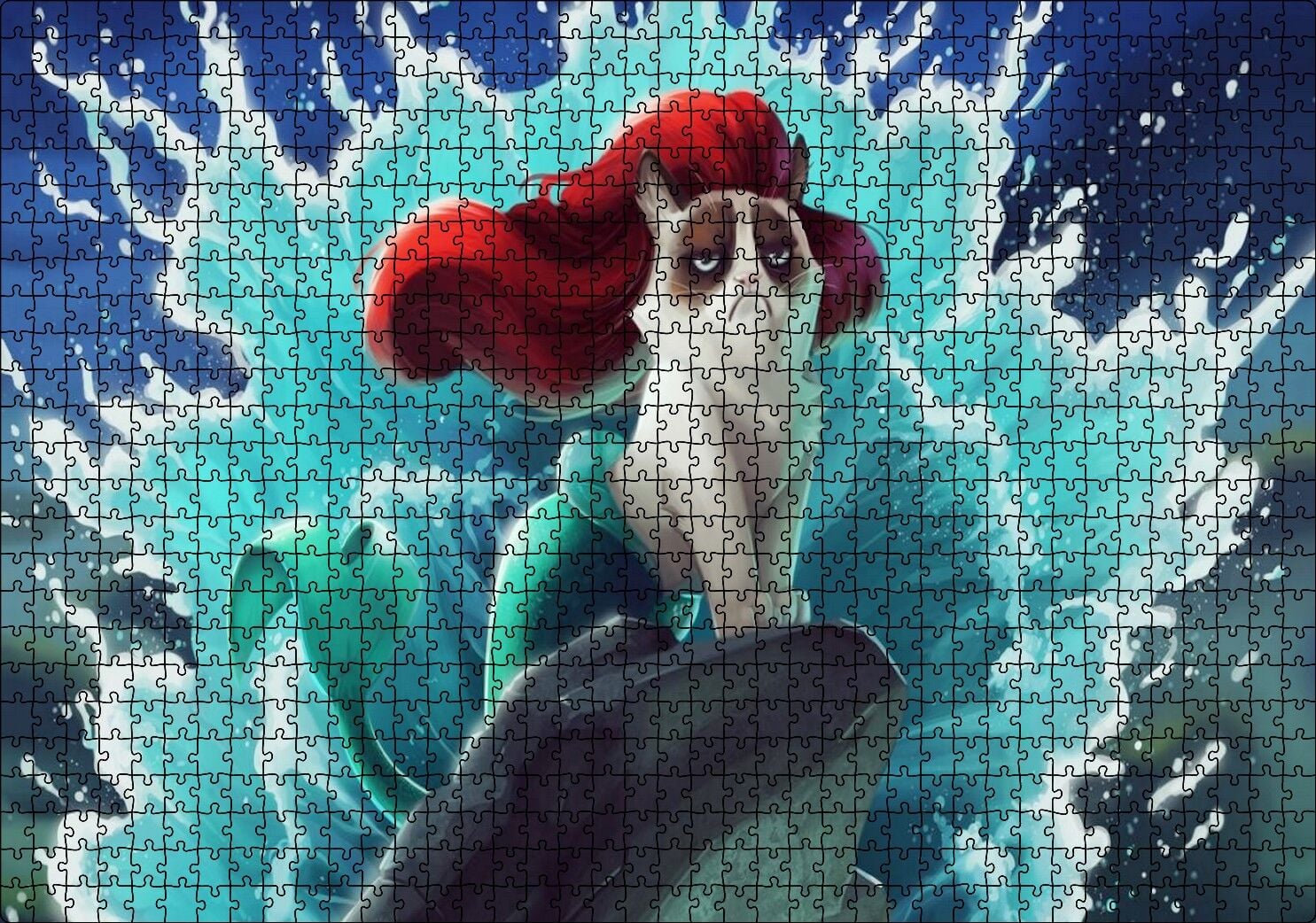 Deniz Kızı Kedisi Animasyon Görseli Puzzle Yapboz MDF Ahşap 1000 Parça 49 cm X 68 cm