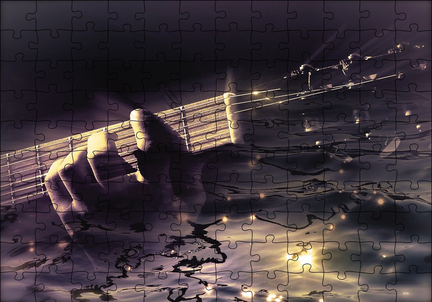 Gitar Su Işık Yansımaları Fantastik Puzzle Yapboz MDF Ahşap