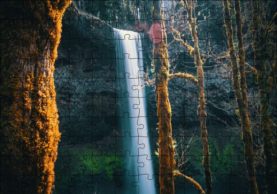 Orman ve Köpüklü Şelale Puzzle Yapboz MDF Ahşap