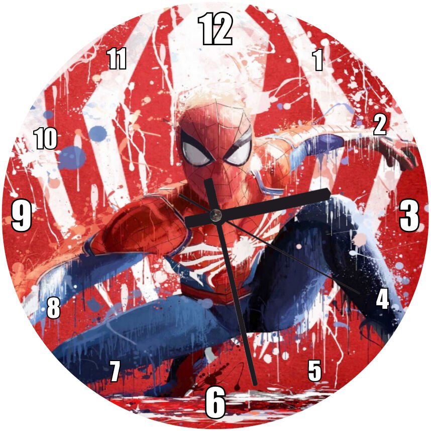 Kırmızı Zeminde Örümcek Adam ve Simgesi  Mdf Ahşap Duvar Saati