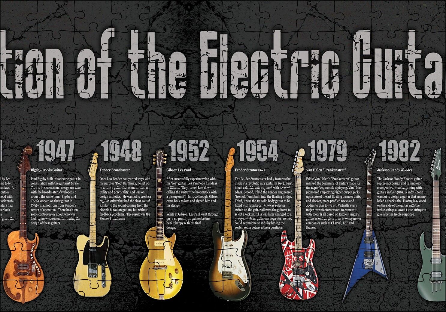 Elektrogitarın Evrimi Puzzle Yapboz MDF Ahşap 120 Parça 24 cm X 34 cm