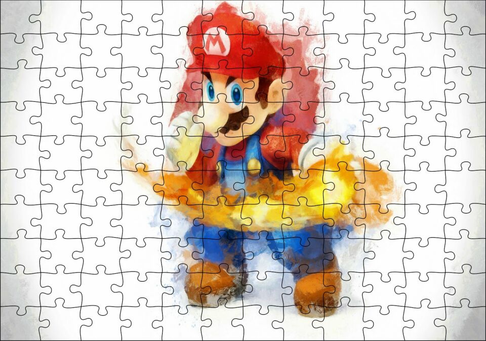 Super Mario Çizim Puzzle Yapboz MDF Ahşap 120 Parça 24 cm X 34 cm