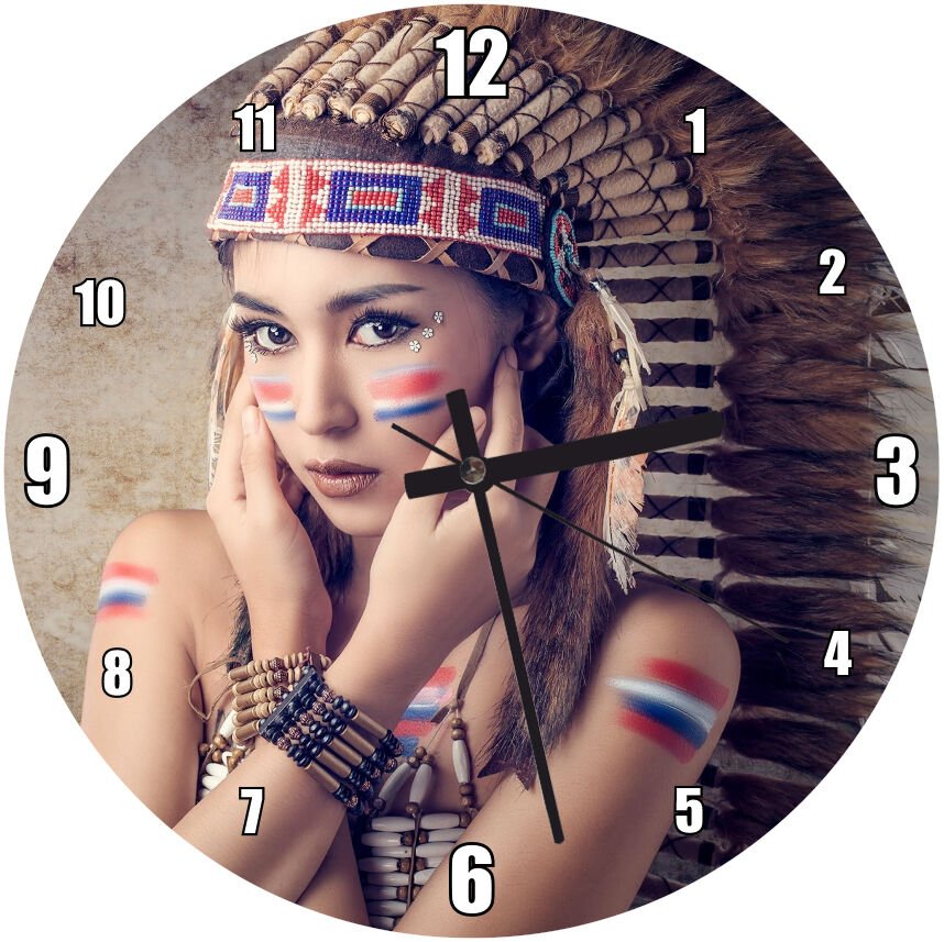 Kızılderili Giysili Kız  Mdf Ahşap Duvar Saati