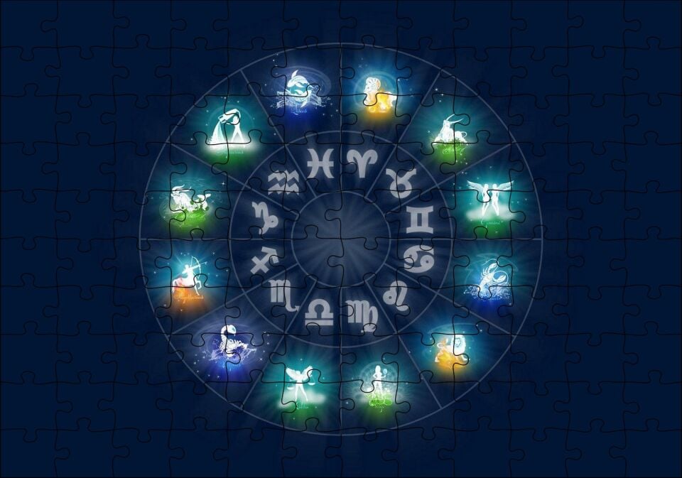 Burçlar Kuşağı Lacivert Arka Plan Puzzle Yapboz MDF Ahşap