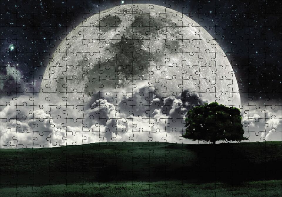 Doğa Gecede Ay Güzelliği Puzzle Yapboz MDF Ahşap 255 Parça 34 cm X 49 cm
