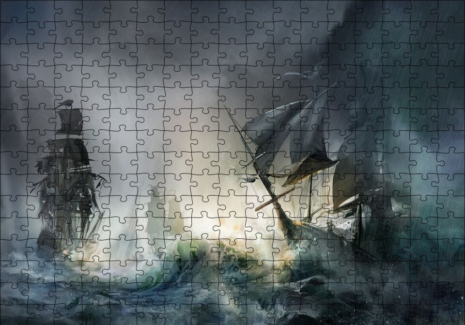 lar Fırtınadaki Yelkenli Gemiler Puzzle Yapboz MDF Ahşap 255 Parça 34 cm X 49 cm