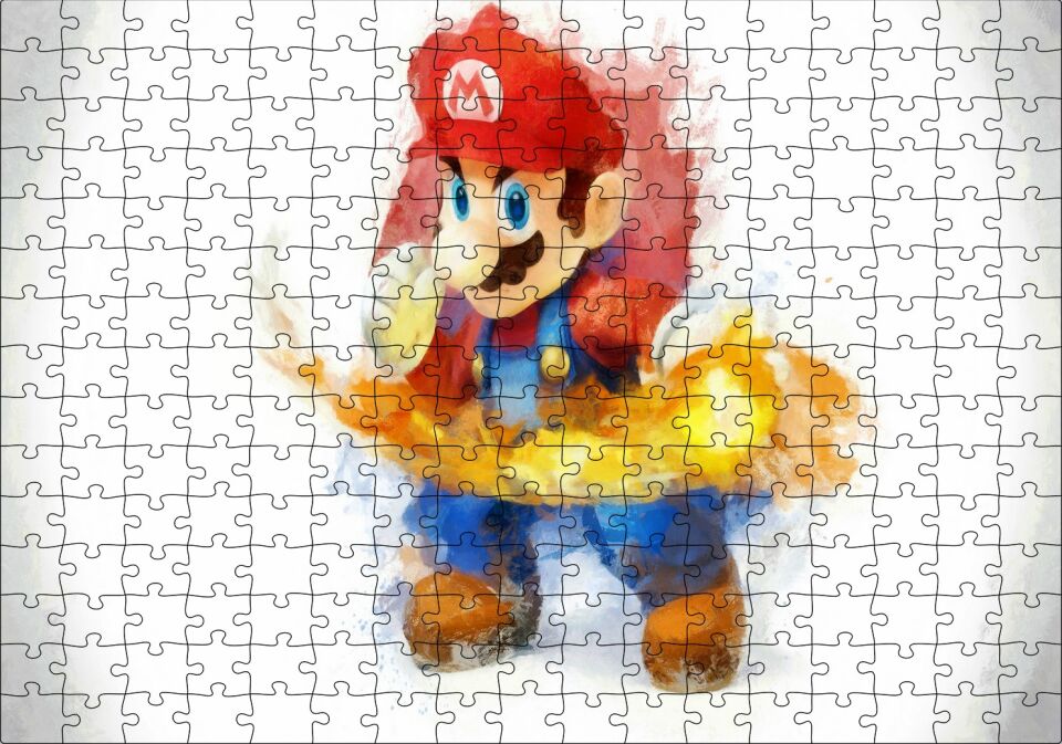 Super Mario Çizim Puzzle Yapboz MDF Ahşap 255 Parça 34 cm X 49 cm