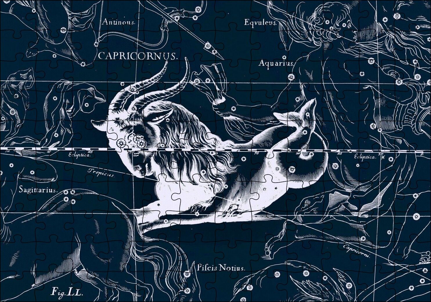 Koç Burcu Görseli Siyah Beyaz Puzzle Yapboz MDF Ahşap