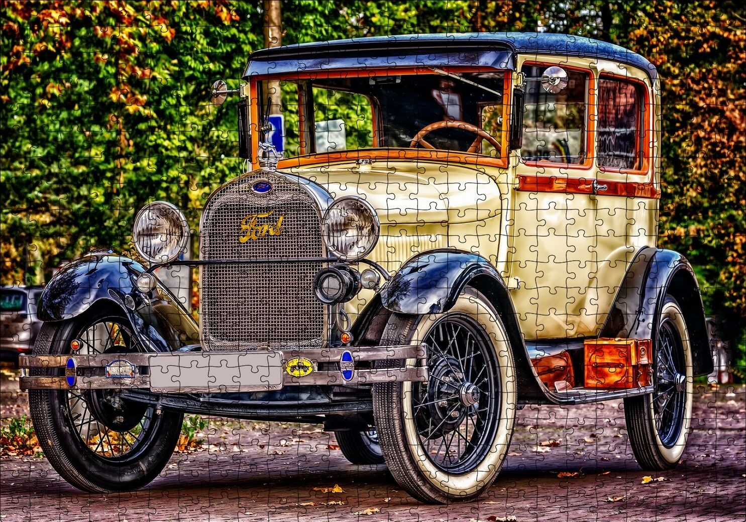 Krem Antika Ford Araba Puzzle Yapboz MDF Ahşap 500 Parça 49 cm X 68 cm
