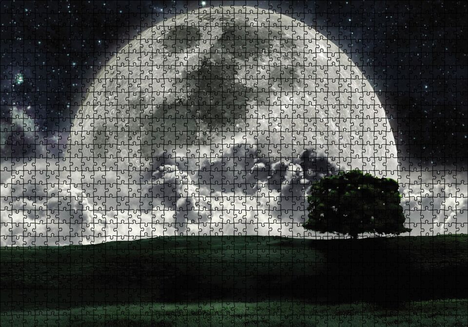 Doğa Gecede Ay Güzelliği Puzzle Yapboz MDF Ahşap 1000 Parça 49 cm X 68 cm