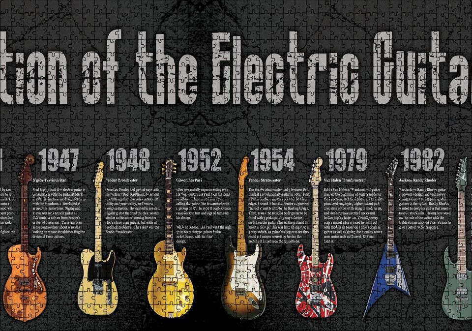 Elektrogitarın Evrimi Puzzle Yapboz MDF Ahşap 1000 Parça 49 cm X 68 cm