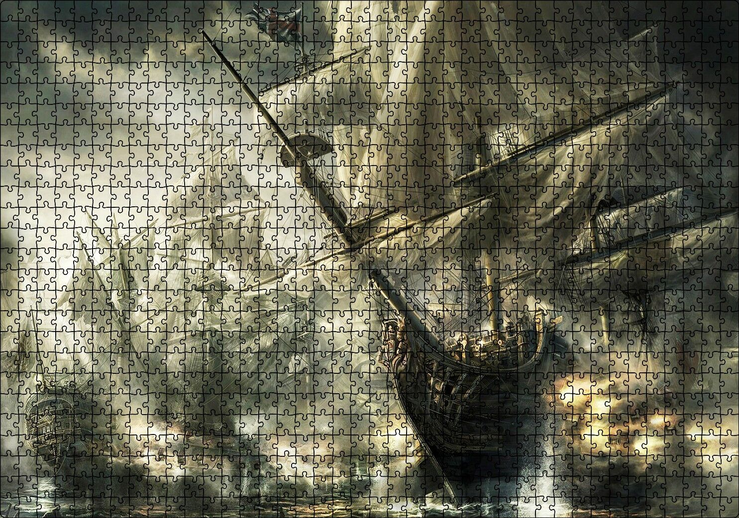 Deniz Savaşındaki Yelkenli Gemiler Puzzle Yapboz MDF Ahşap 1000 Parça 49 cm X 68 cm