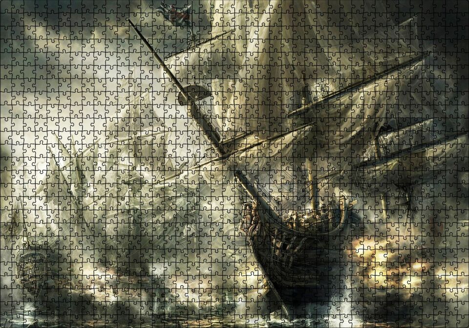 Deniz Savaşındaki Yelkenli Gemiler Puzzle Yapboz MDF Ahşap 1000 Parça 49 cm X 68 cm
