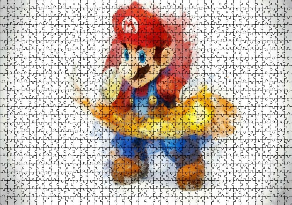 Super Mario Çizim Puzzle Yapboz MDF Ahşap 1000 Parça 49 cm X 68 cm