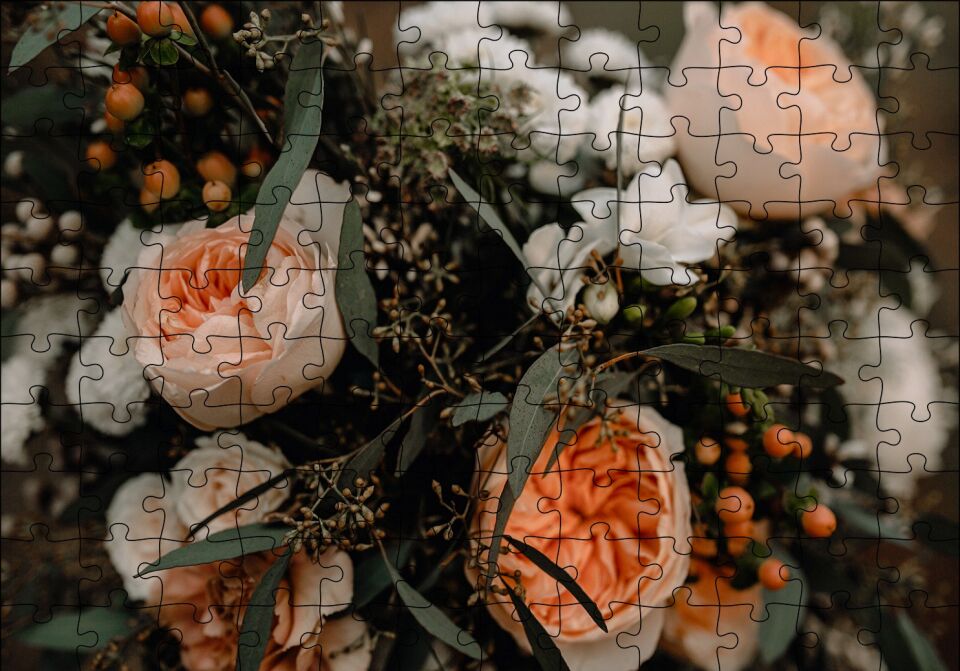 Sarı Turuncu Beyaz Çiçekler Puzzle Yapboz MDF Ahşap