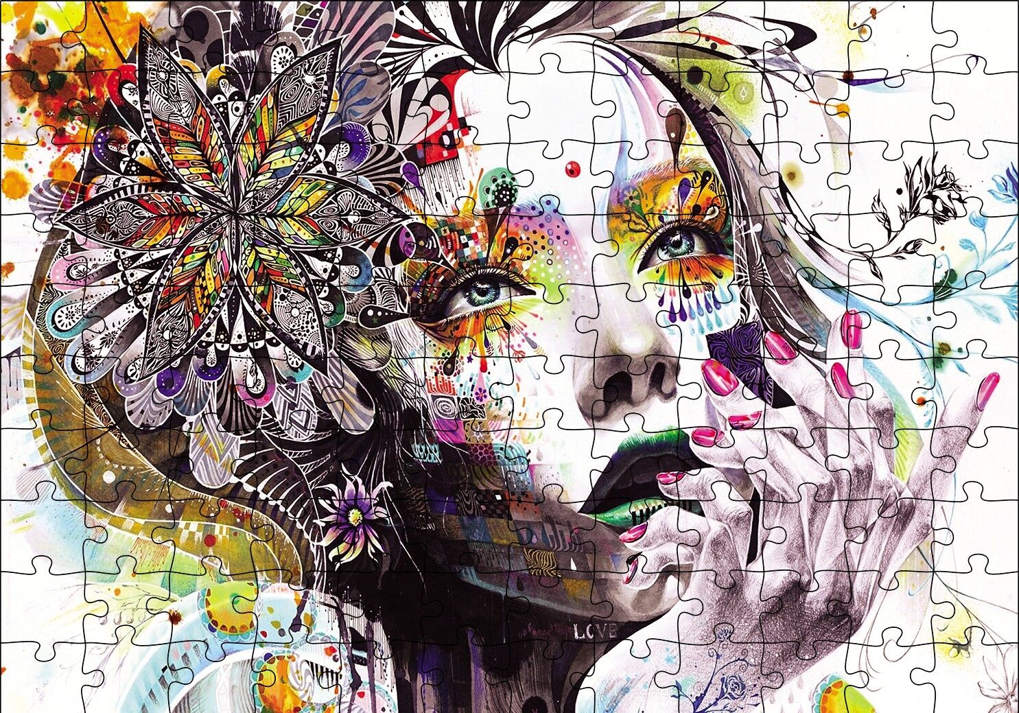 Çiçekli Kadın Puzzle Yapboz MDF Ahşap