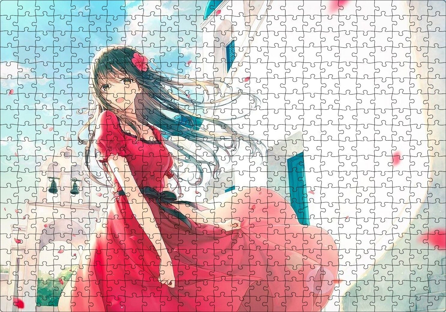Animasyon Filmi Kırmızılı Çiçekli Kız Puzzle Yapboz MDF Ahşap 500 Parça 49 cm X 68 cm