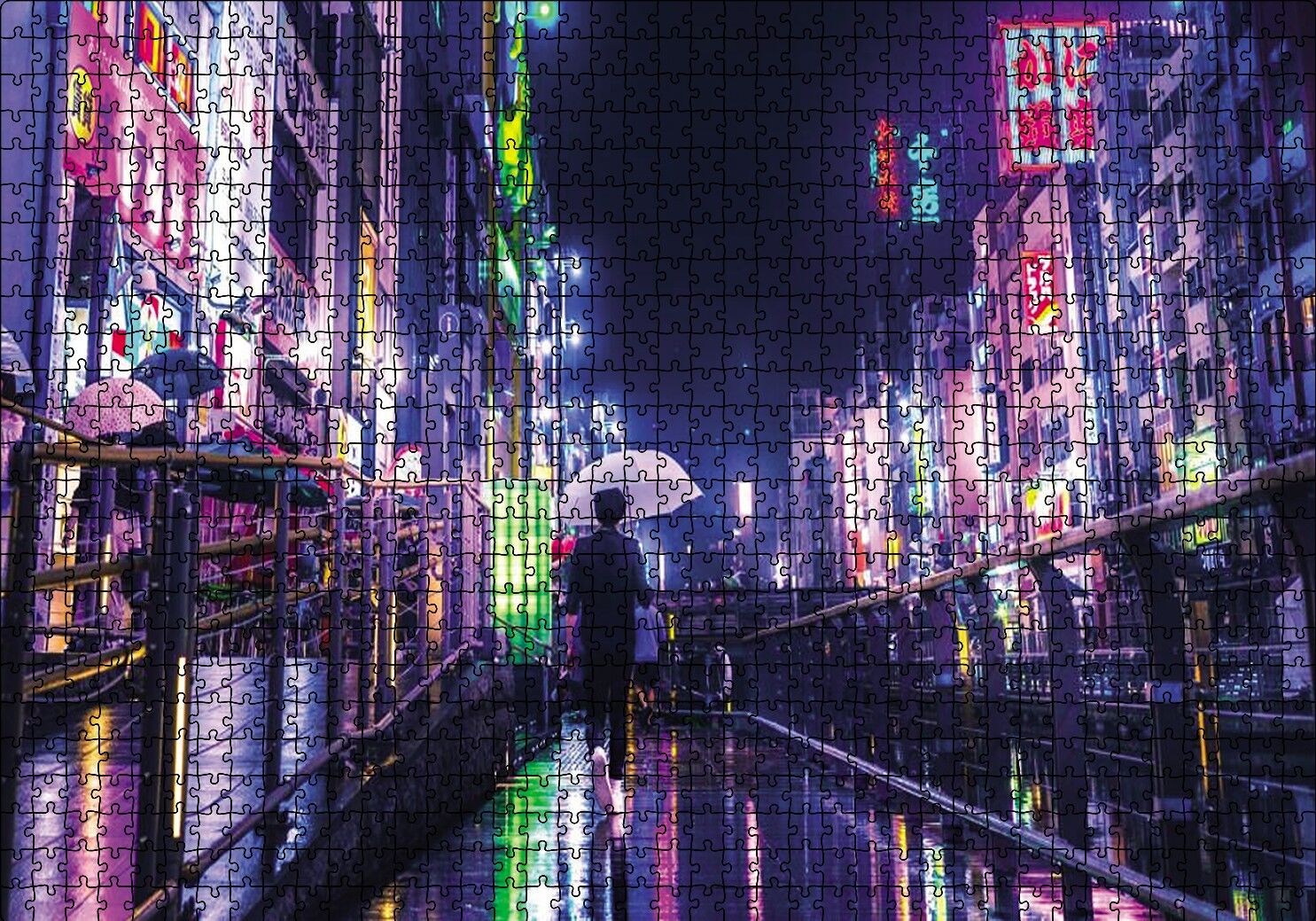 Gecede Uzak Doğu Şehri Puzzle Yapboz MDF Ahşap 1000 Parça 49 cm X 68 cm