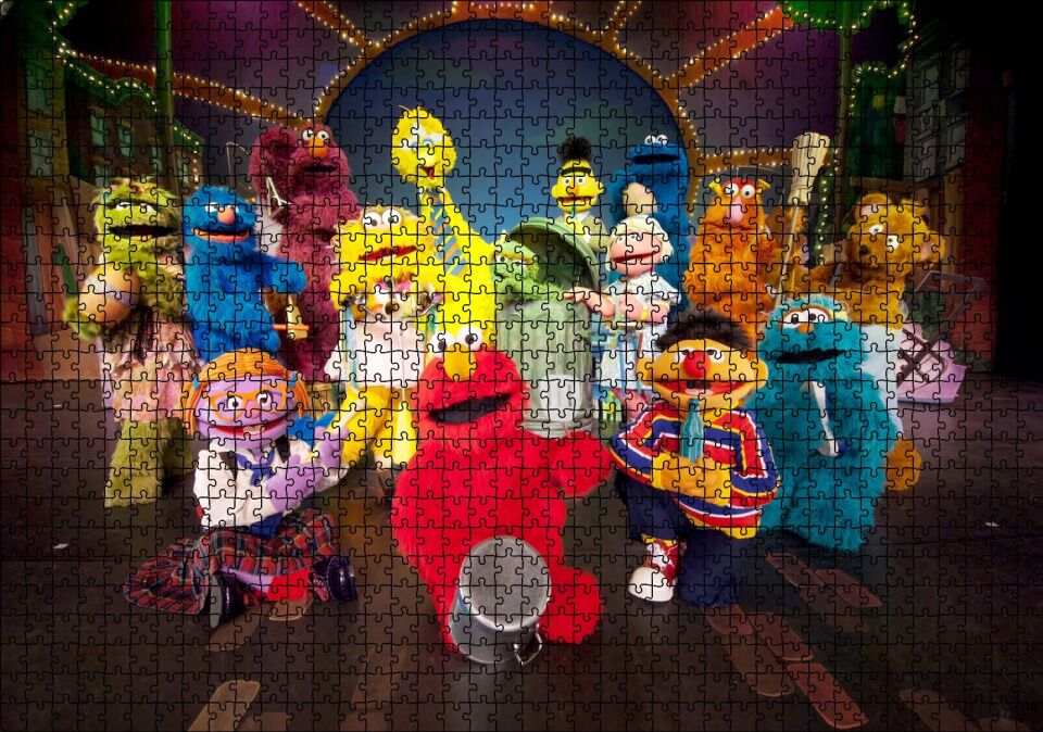 Susam Sokağı Karakterler Görseli Puzzle Yapboz MDF Ahşap 1000 Parça 49 cm X 68 cm