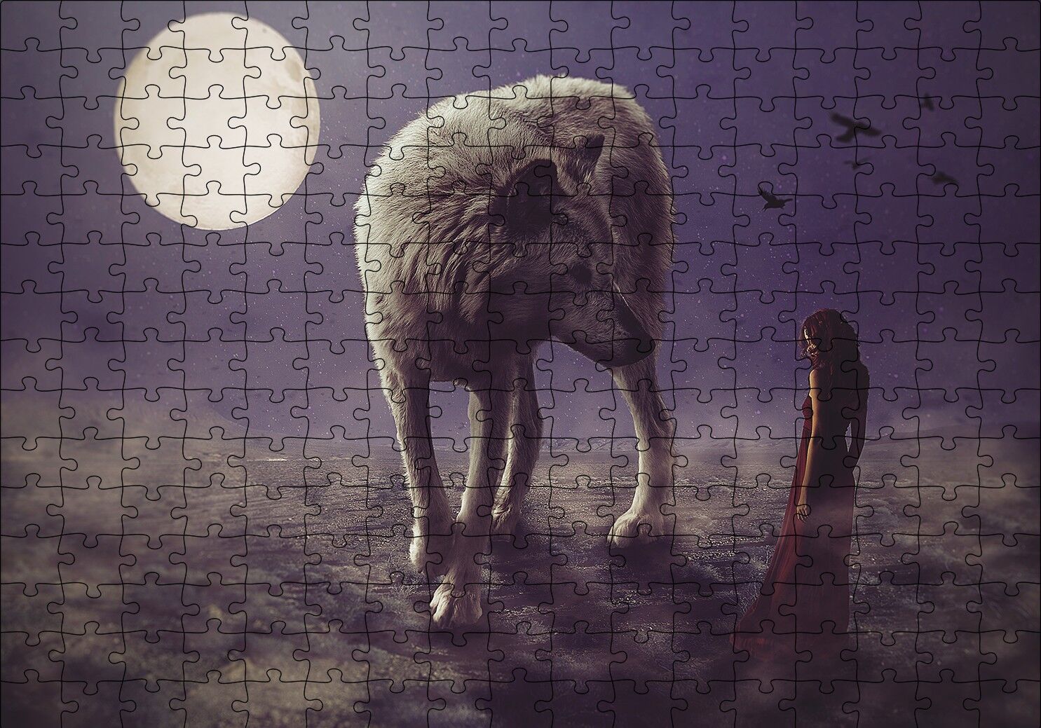 Kurt Kadın Gecede Dolun Ay Puzzle Yapboz MDF Ahşap 255 Parça 34 cm X 49 cm