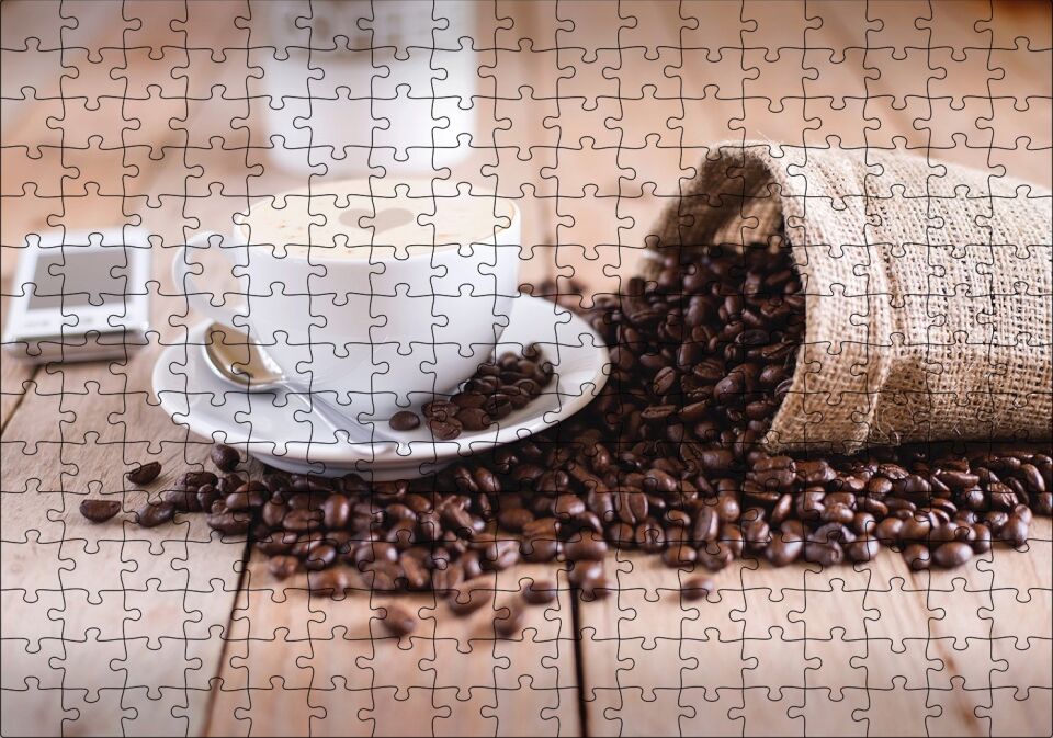 Masada Kahve Çekirdekleri ve Latte Puzzle Yapboz MDF Ahşap 255 Parça 34 cm X 49 cm