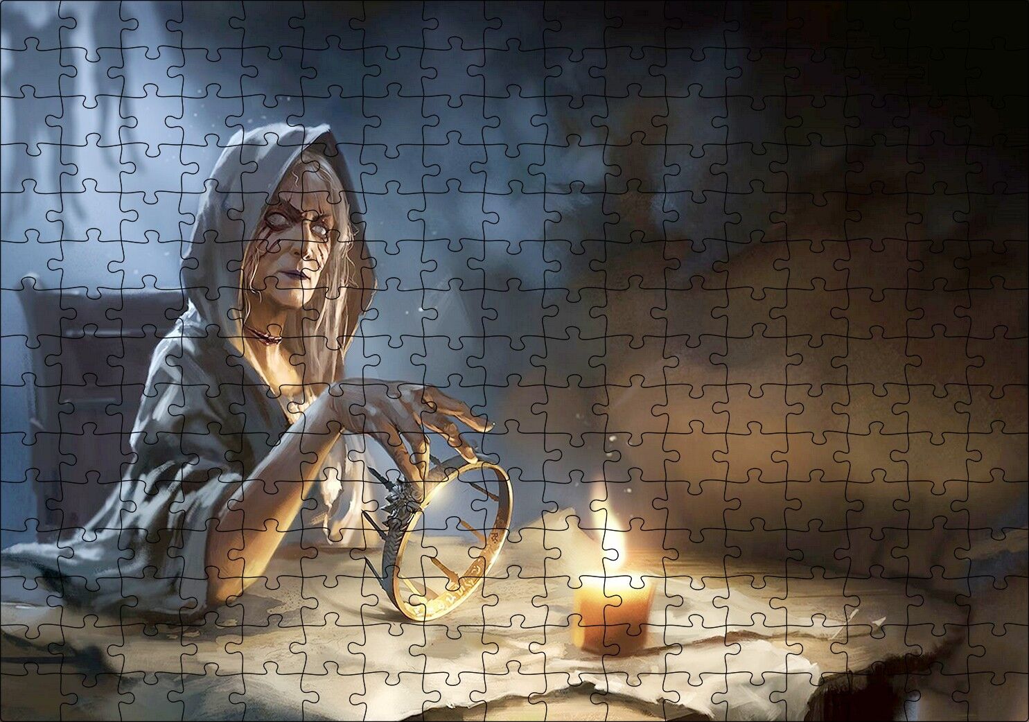 Mum Işığında Büyü Yapan Cadı Puzzle Yapboz MDF Ahşap 255 Parça 34 cm X 49 cm