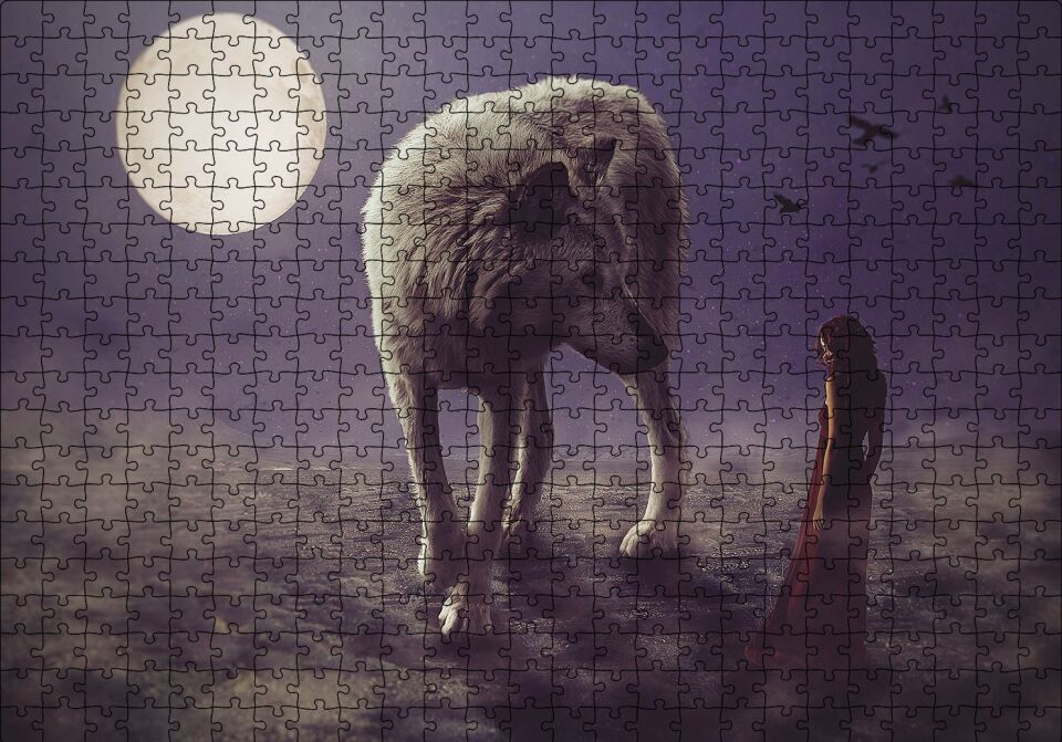 Kurt Kadın Gecede Dolun Ay Puzzle Yapboz MDF Ahşap 500 Parça 49 cm X 68 cm