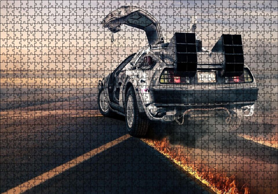 Geleceğe Dönüş Delorean'ın Dönüşü Puzzle Yapboz MDF Ahşap 1000 Parça 49 cm X 68 cm
