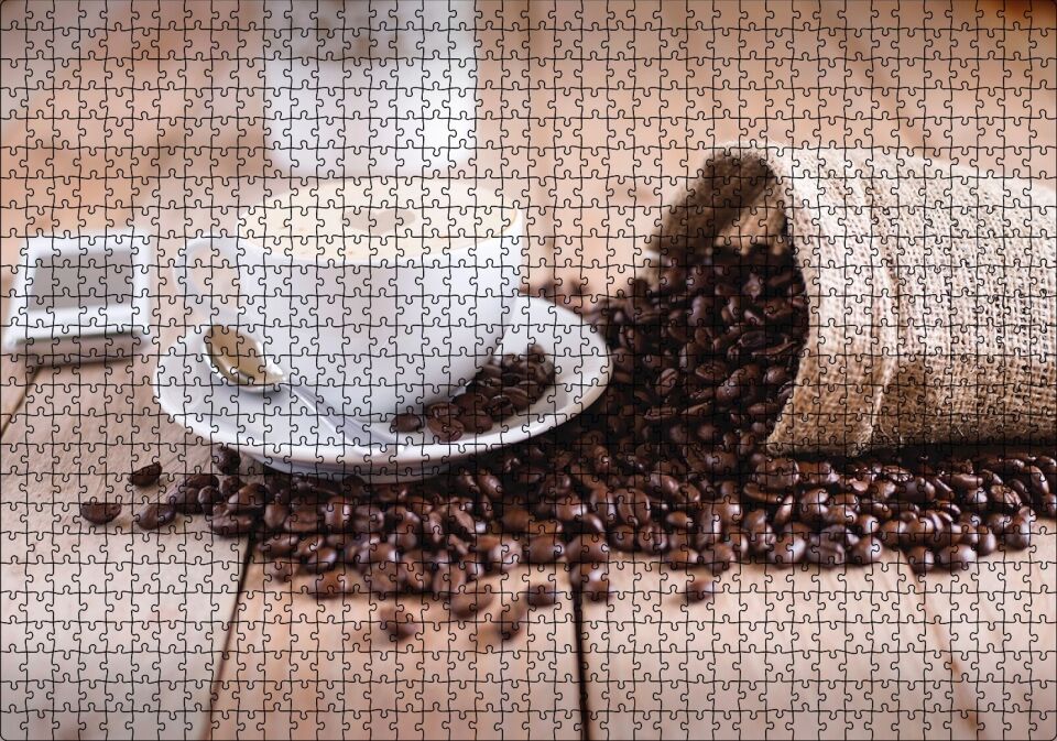 Masada Kahve Çekirdekleri ve Latte Puzzle Yapboz MDF Ahşap 1000 Parça 49 cm X 68 cm