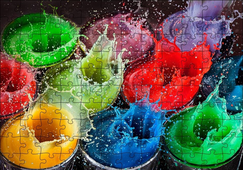 Renkli Damlalar Patlıyor Puzzle Yapboz MDF Ahşap