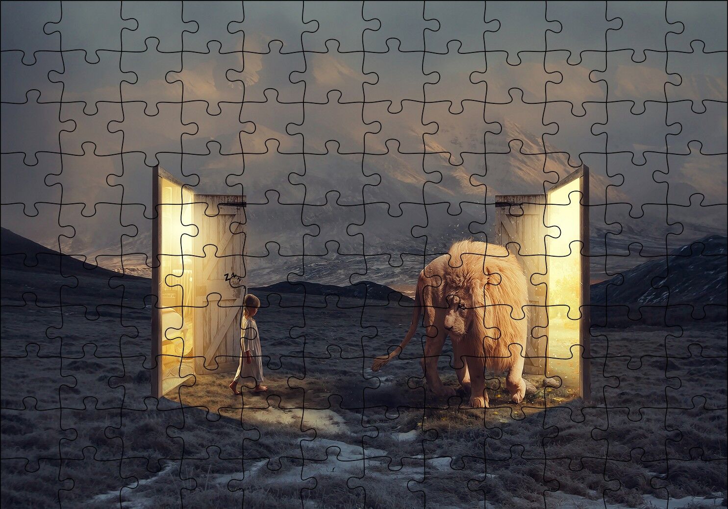 Uyurgezer Kız ve Narnia Aslanı Puzzle Yapboz MDF Ahşap 120 Parça 24 cm X 34 cm