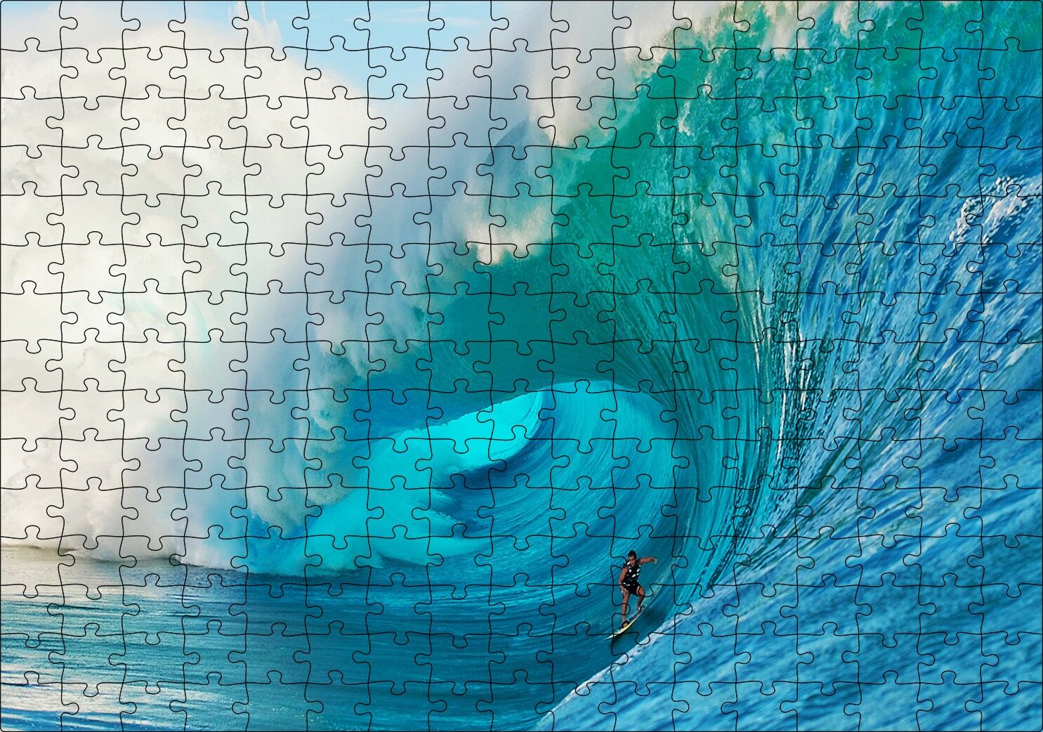 Okyanusta Olağanüstü Dalga ve İçindeki Sörfçü Puzzle Yapboz MDF Ahşap 255 Parça 34 cm X 49 cm
