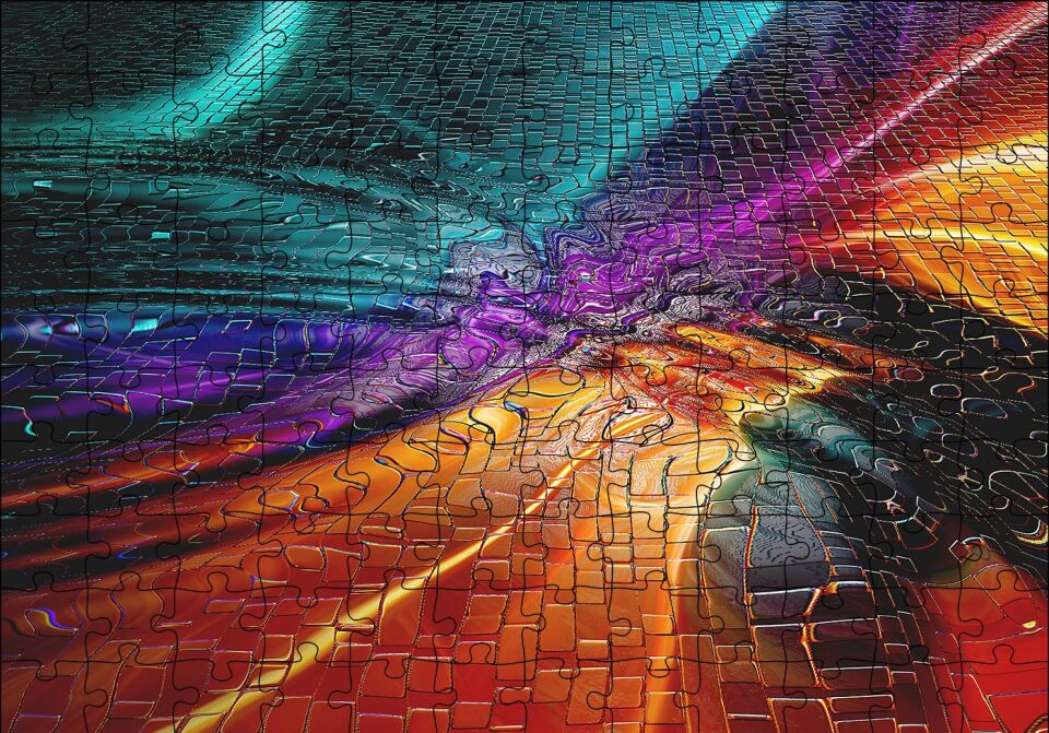 Renkli Gradyanlar ve Yansımaları Puzzle Yapboz MDF Ahşap