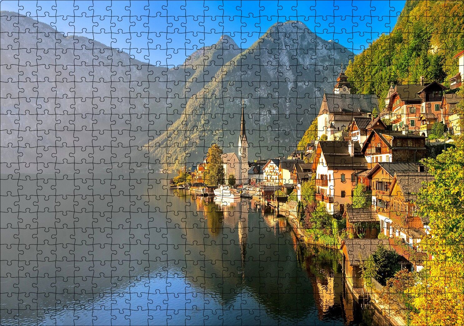 Goisern Hallstättersee Avusturya Doğada Evler Görseli Puzzle Yapboz MDF Ahşap 500 Parça 49 cm X 68 cm